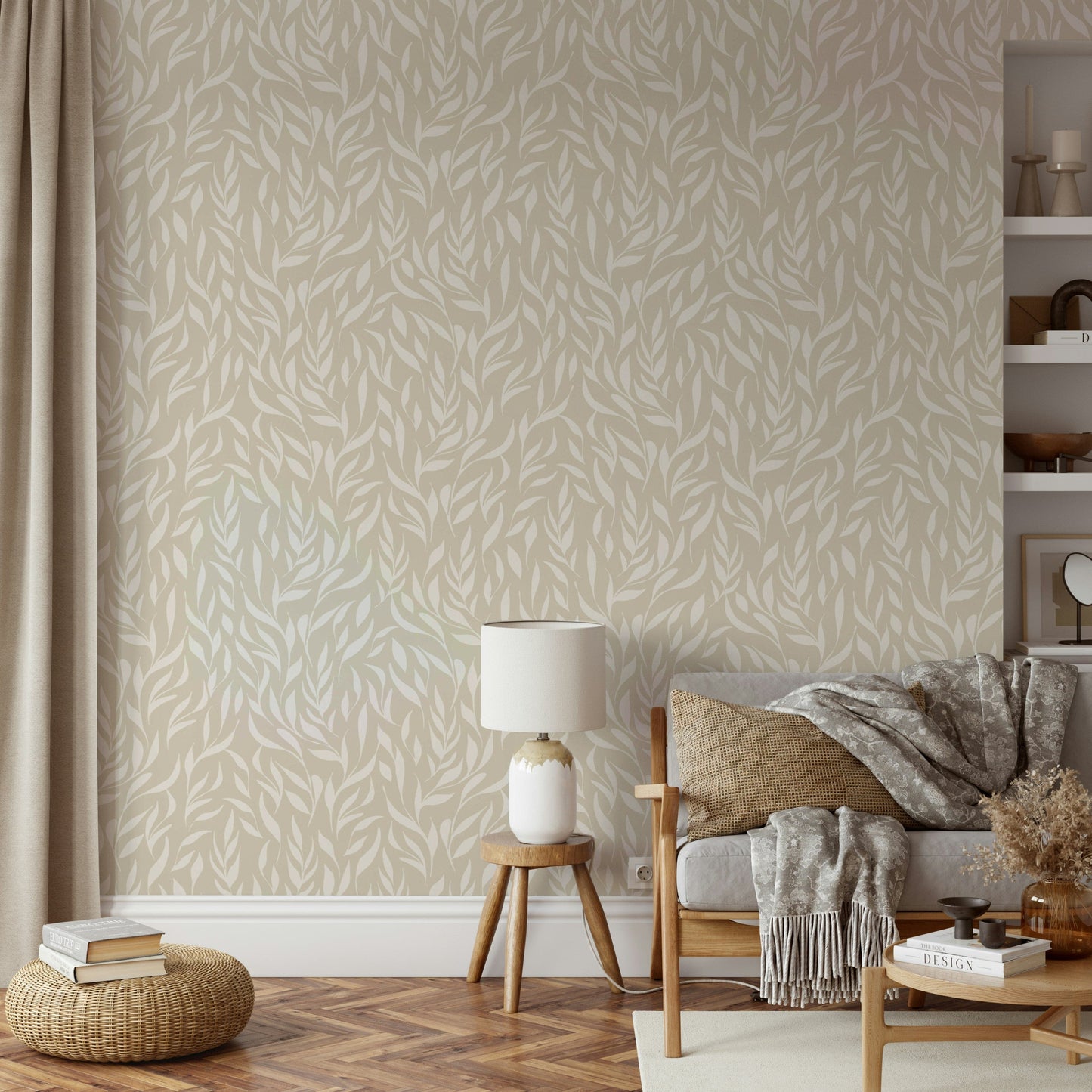 Beige Foliage gentle wall covering

