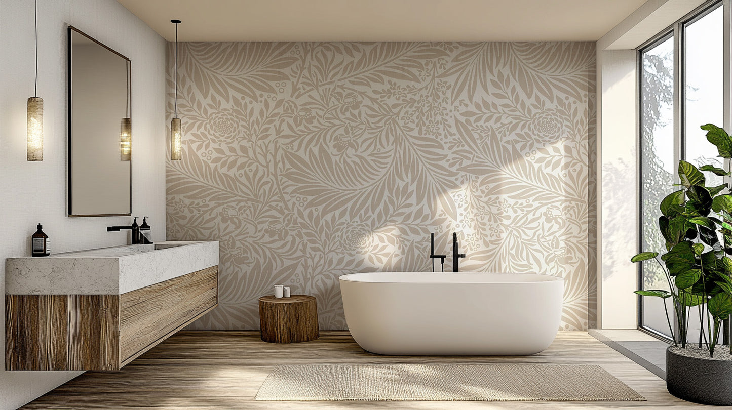 Beige Color Leaves Wallpaper Mural - Giffywalls