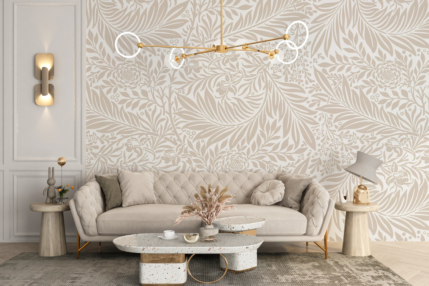 Beige Color Leaves Wallpaper Mural - Giffywalls
