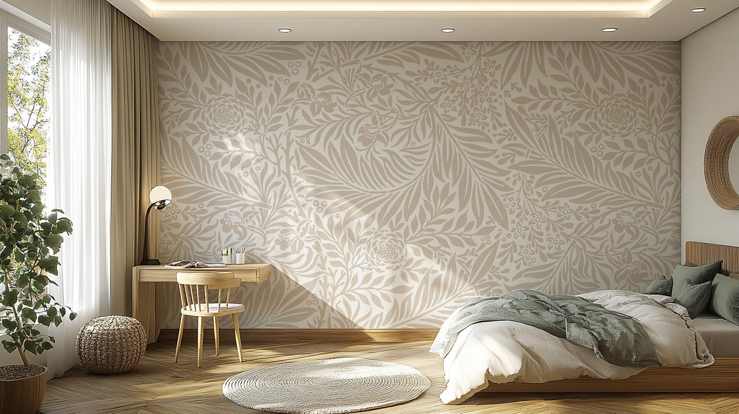 Beige Color Leaves Wallpaper Mural - Giffywalls