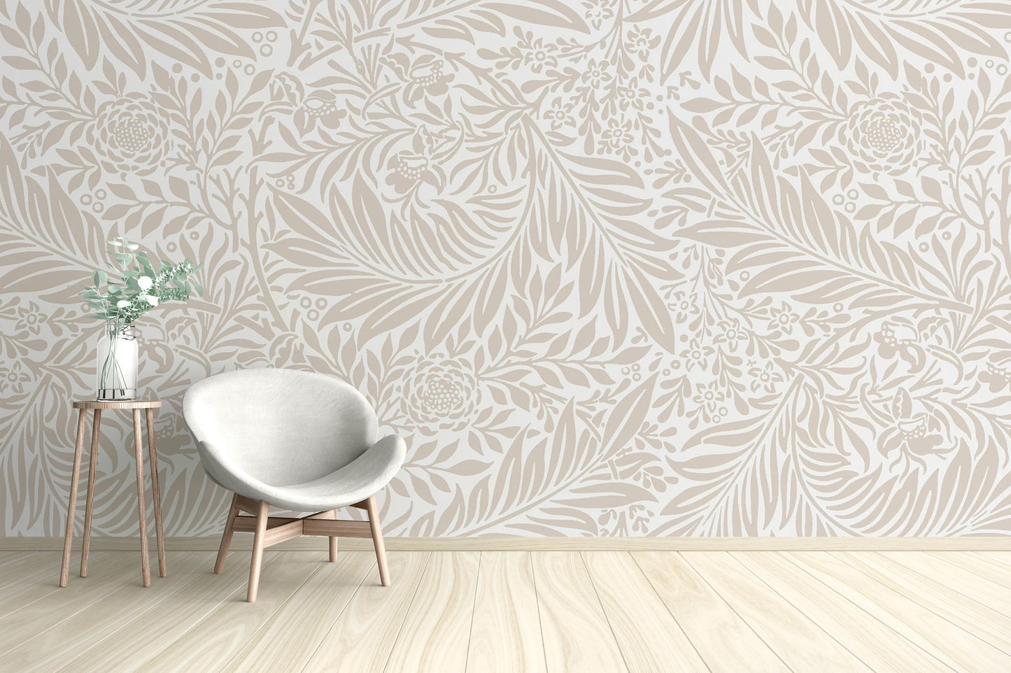 Beige Color Leaves Wallpaper Mural with subtle leaf patterns
