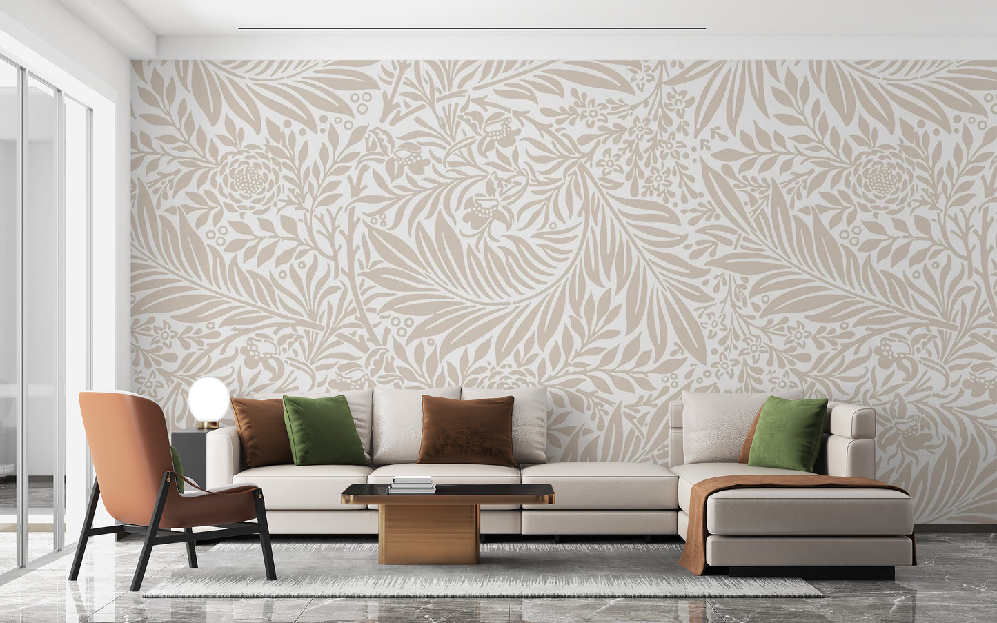 Beige Color Leaves Wallpaper Mural for serene rooms
