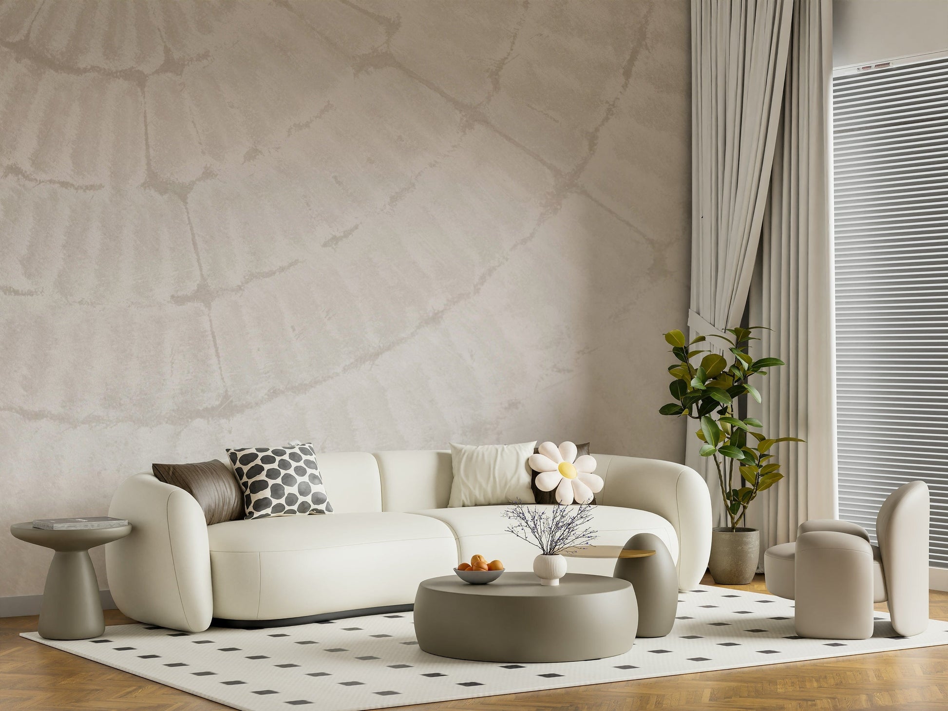 Oyster Shell Echo Wall Mural blending neutral shell textures with subtle shading for a calming, timeless look.