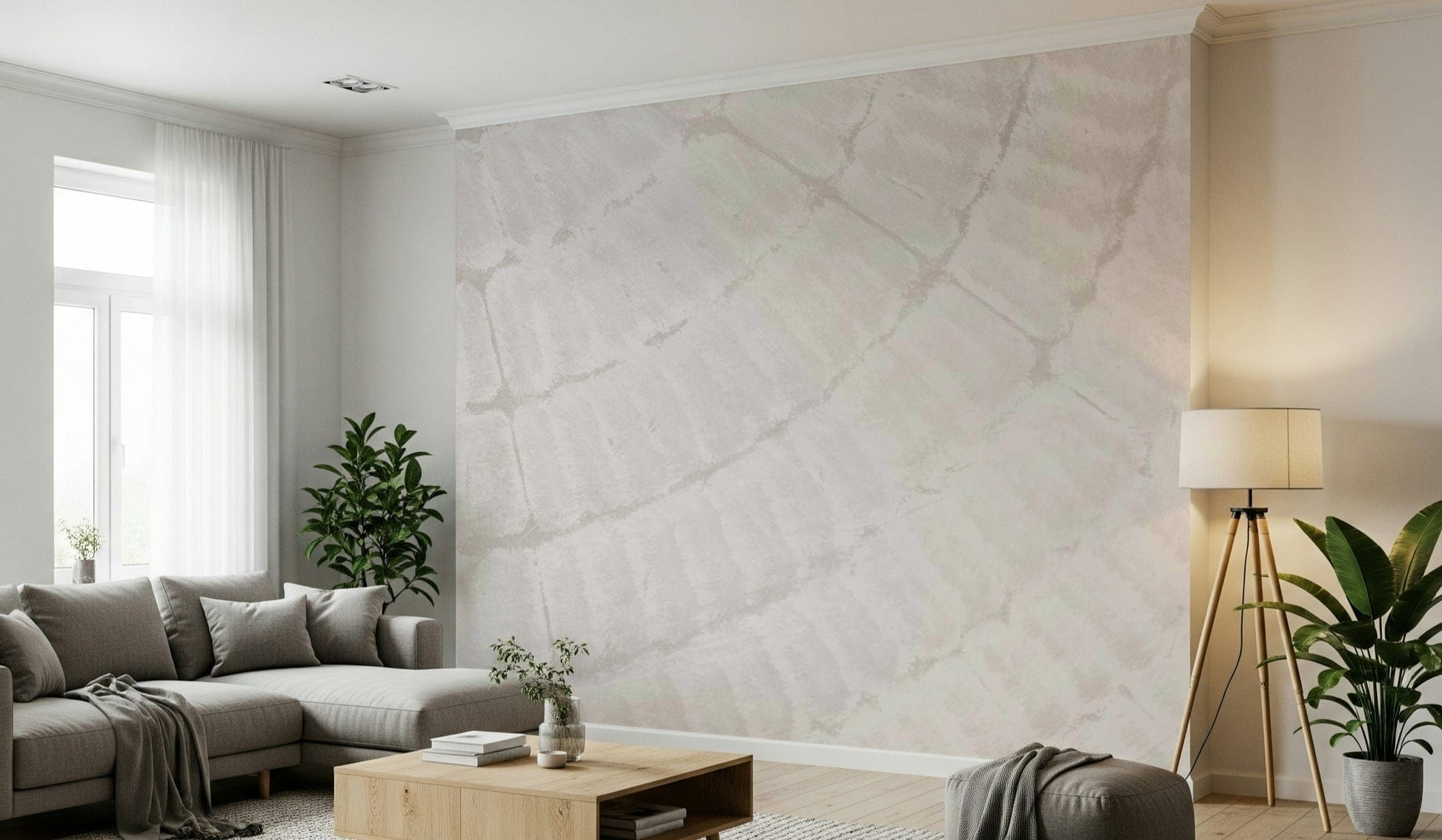Soft-toned oyster shell wallpaper mural adding texture, elegance, and natural charm to any interior space.