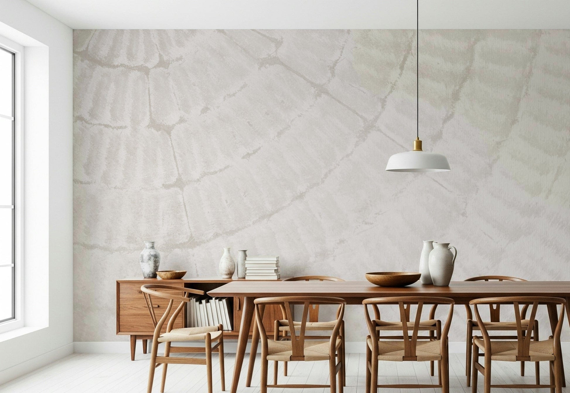 Oyster Shell Echo Wall Mural featuring soft, layered oyster shell textures in neutral tones for coastal-inspired interiors.