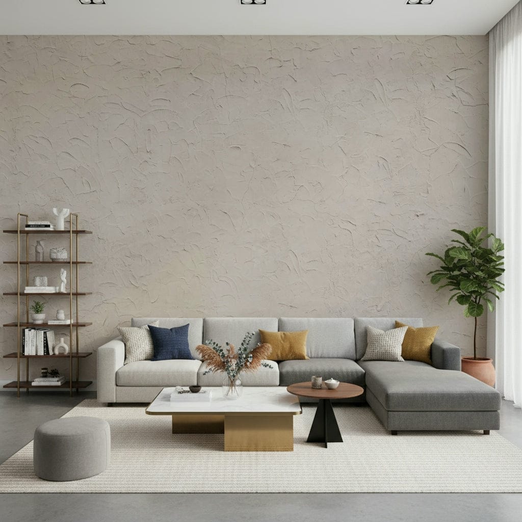 Minimalist wall mural with smooth plastered beige texture