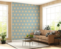 Soft blue-gray Dotted Diamonds repeat motif wallpaper decor.