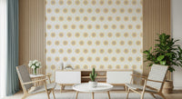 Abstract Radiant Sunburst Pattern mural, geometric repeat, minimal, soft colors.