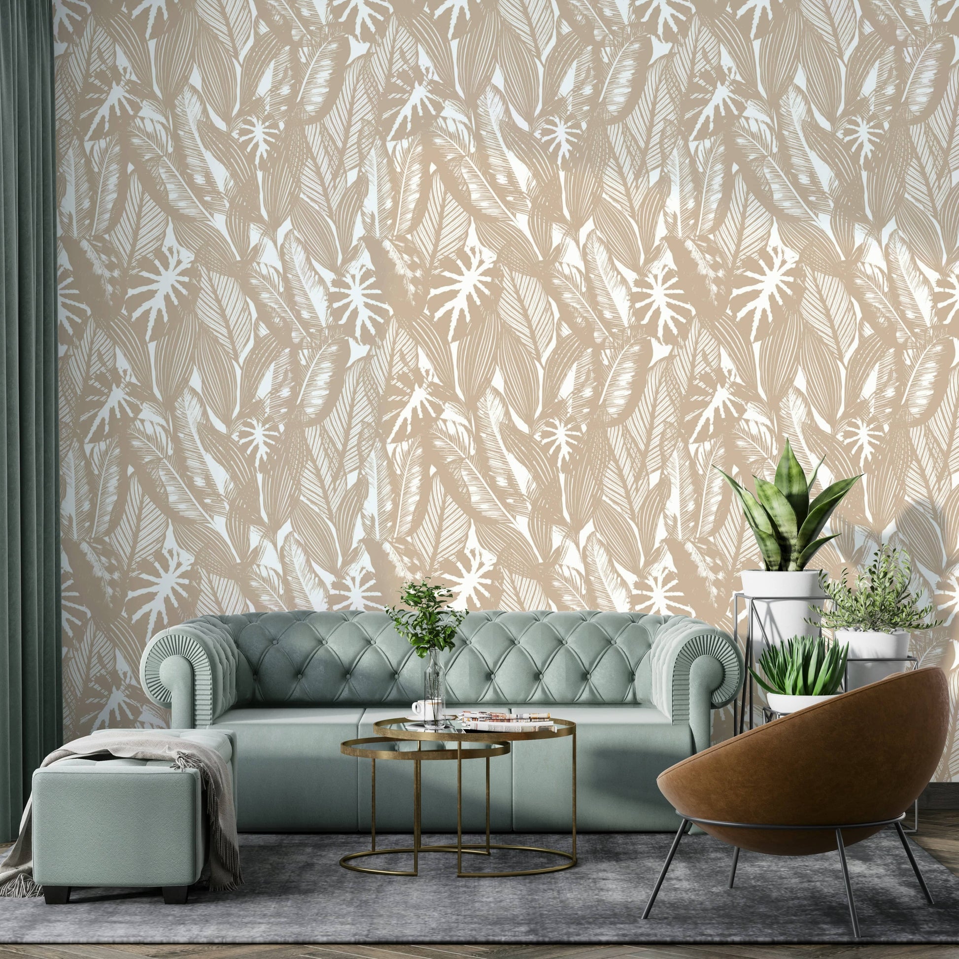 Neutral tone leaf Tropical wallpaper

