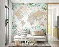 Warm-toned map mural with old-world charm

