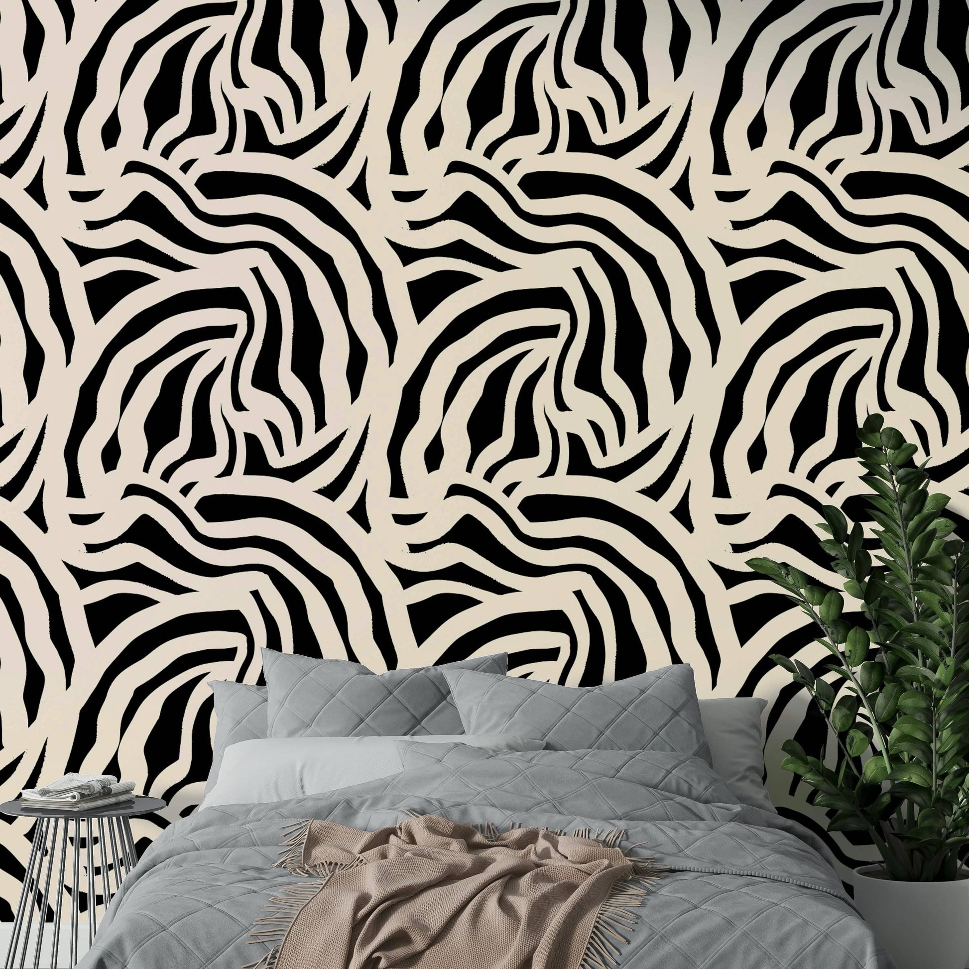 The Painted Wavy Lines Wallpaper on a feature wall.
