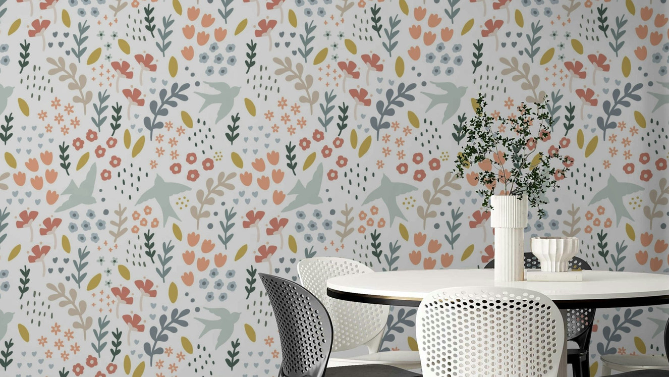 Bellbird Springtime Floral Wallpaper with vibrant blooms.


