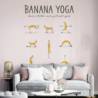 Light-hearted banana yoga wallpaper for playful spaces.

