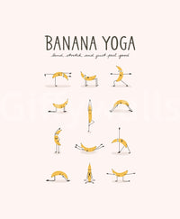 Banana Yoga mural with humor and energy for kids or gyms.

