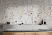 Cascading floral wallpaper with birds and subtle background
