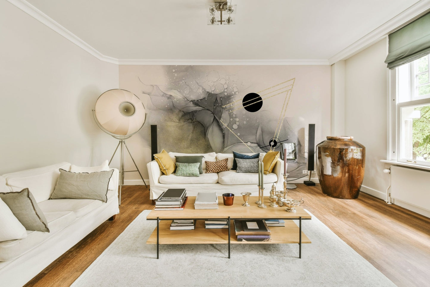 Swirling galaxies and stars in Beyond All Galaxies mural

