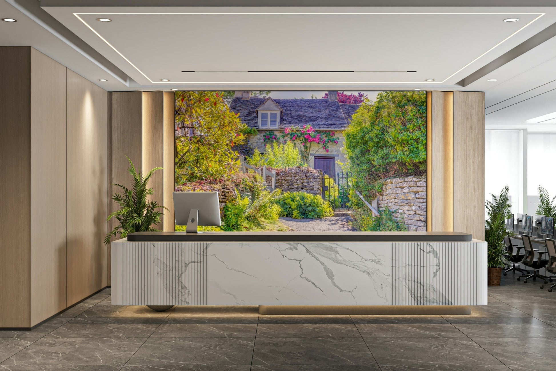 Quaint Country Cottage quaint mural wallpaper

