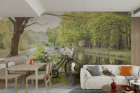 Lush greenery and bicycle mural
