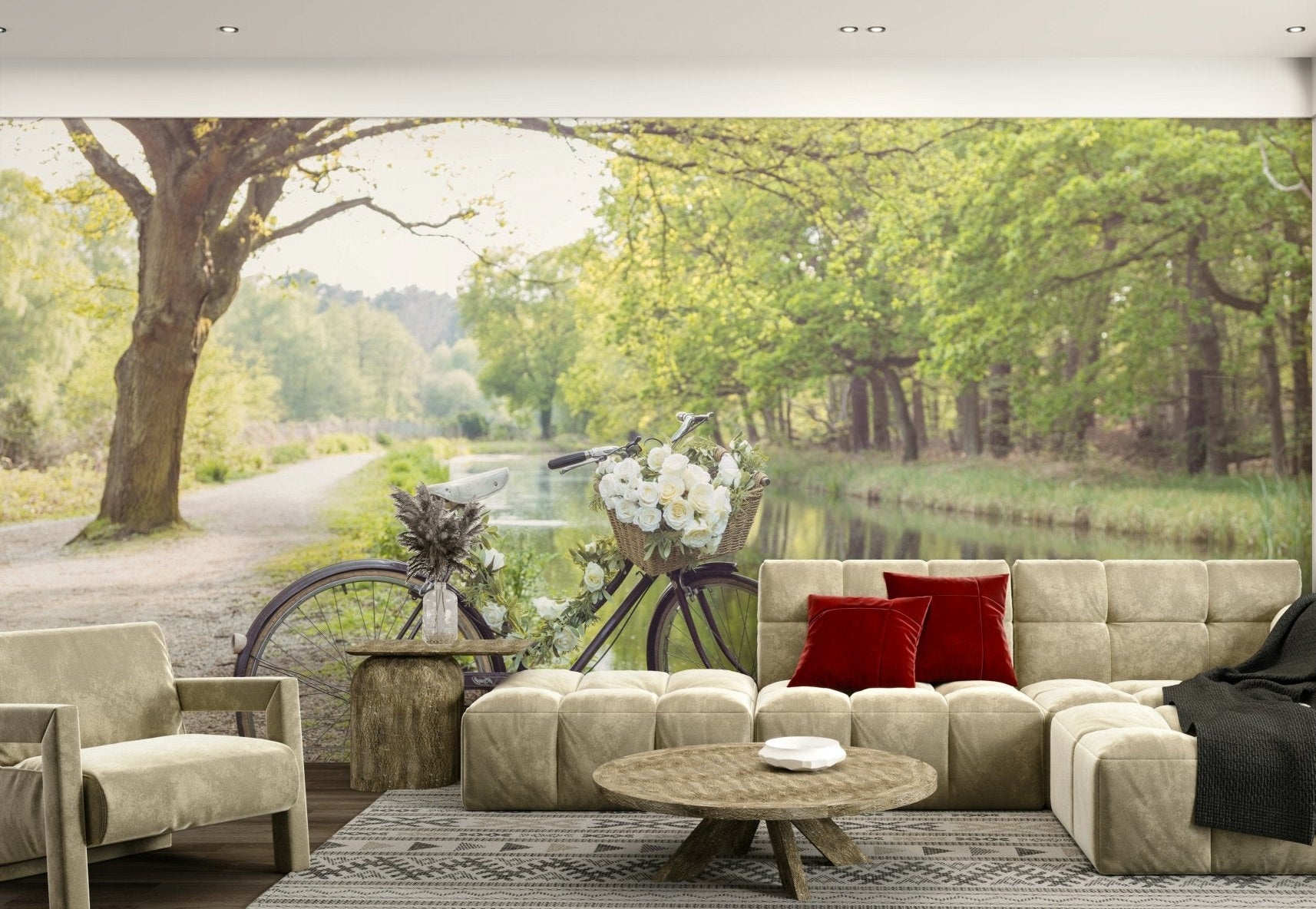 Bicycle by the canal mural wallpaper
