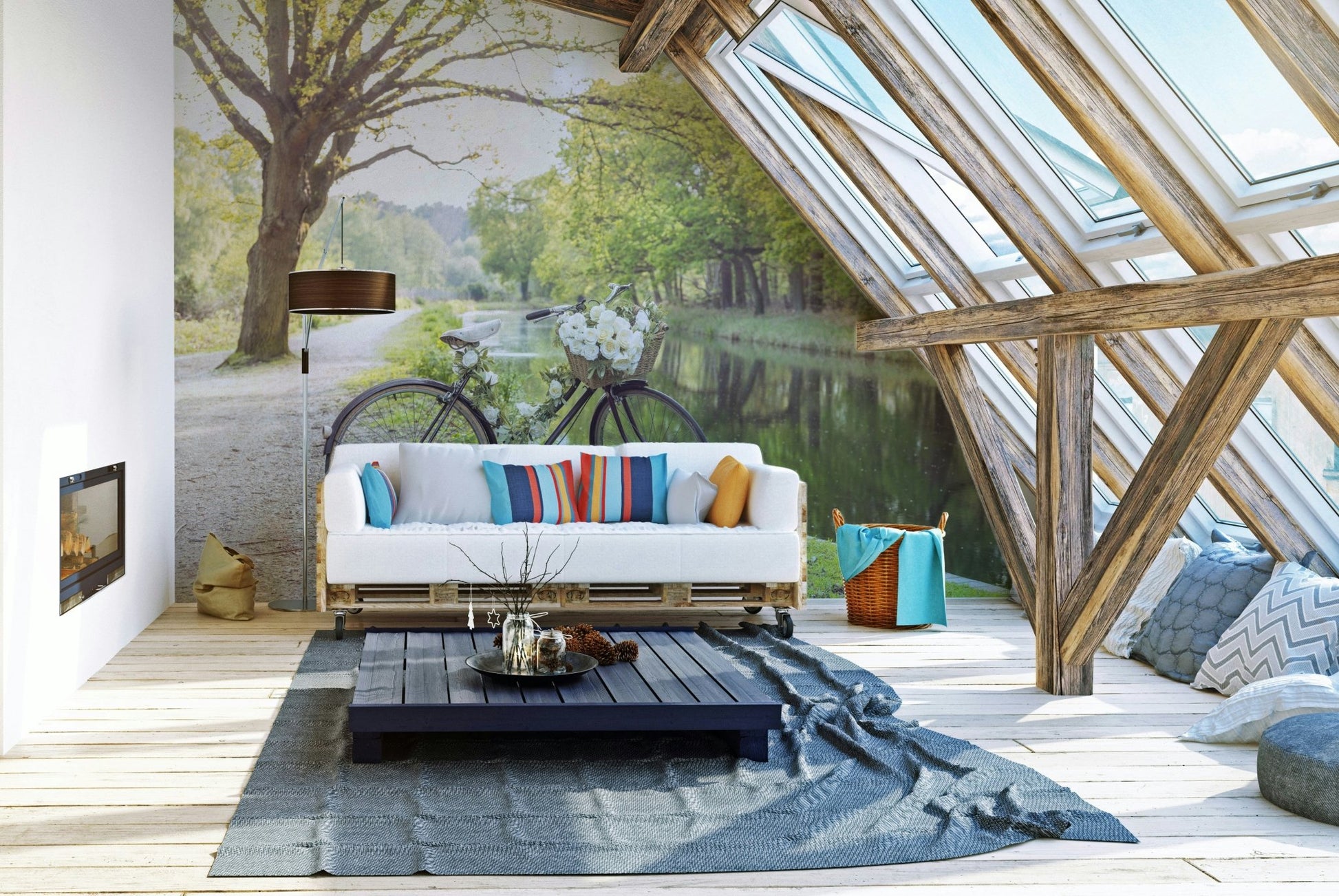 Tranquil bicycle and water wallpaper
