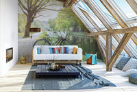 Tranquil bicycle and water wallpaper
