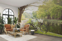 Soft green and floral wallpaper design
