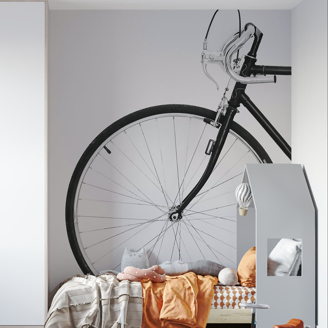 Wall with classic bicycle illustration wallpaper

