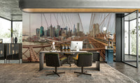 A large-scale cityscape photography print.

