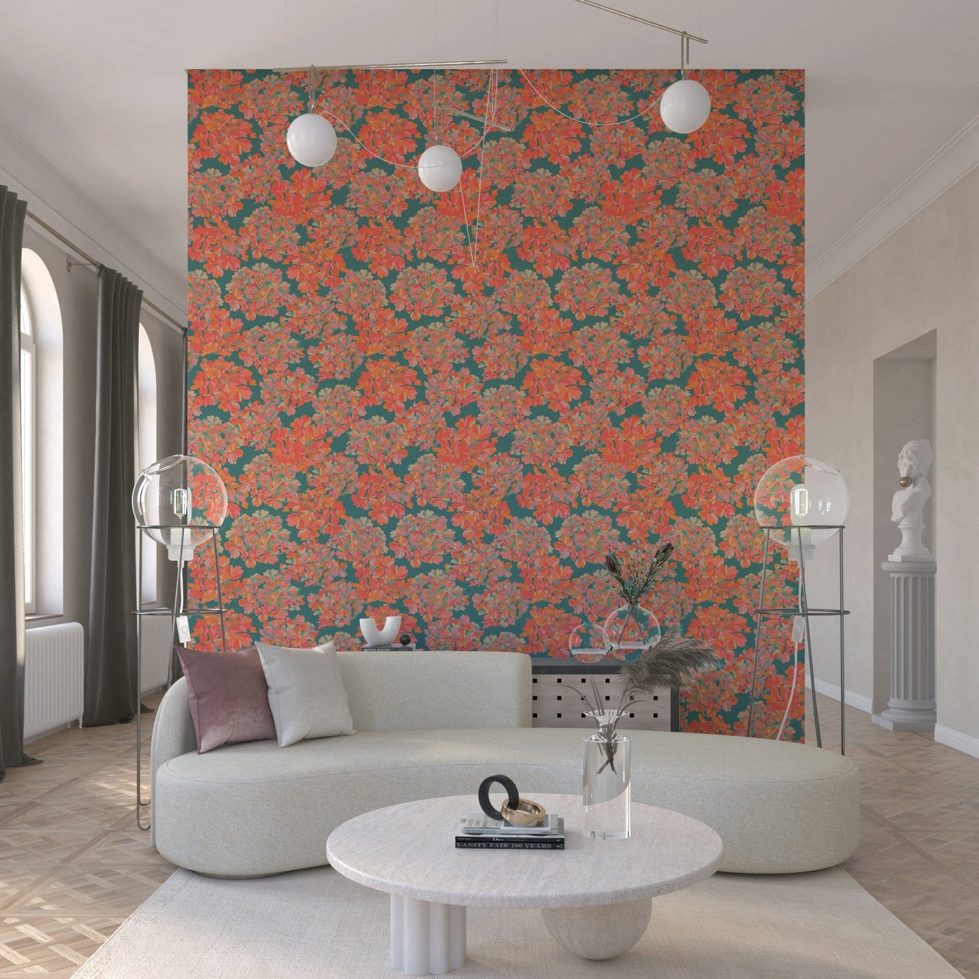 Big Bloom Hydrangeas vintage design floral wallpaper