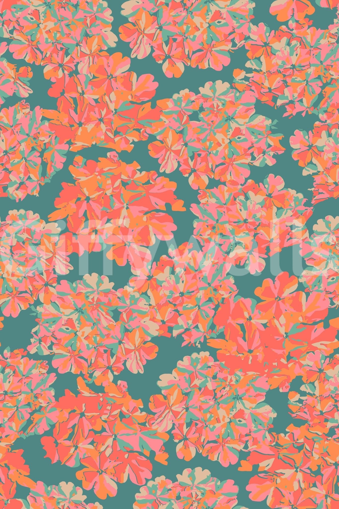 Art Deco style Big Bloom motif, retro color palette wallpaper