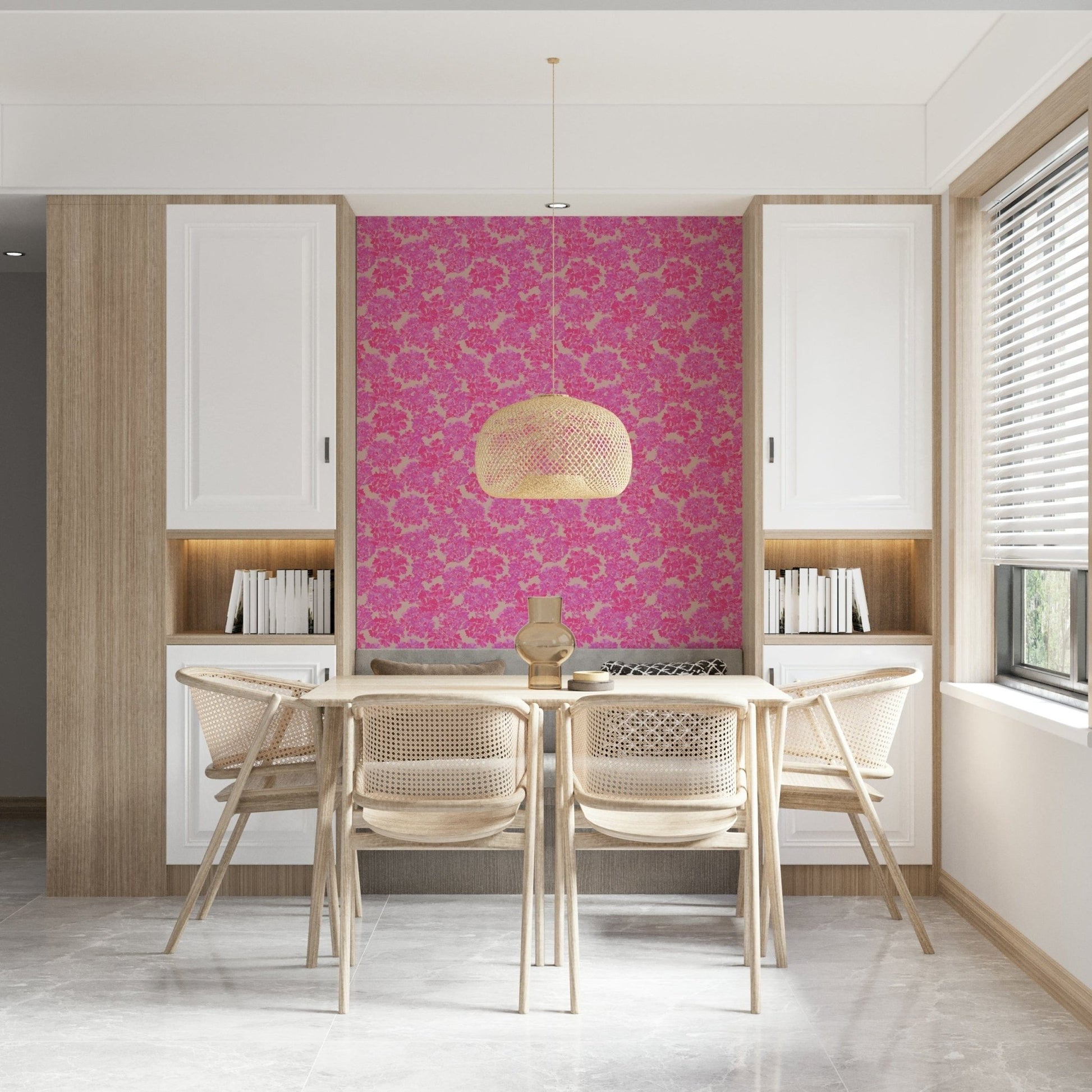 Elegant lavender blossoms feature on this floral wallpaper.