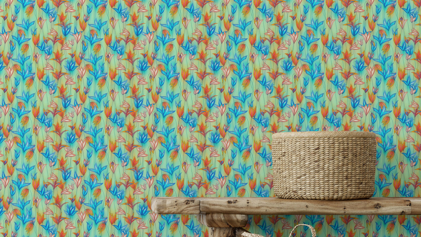 Big Bold Wildflowers Green Wallpaper