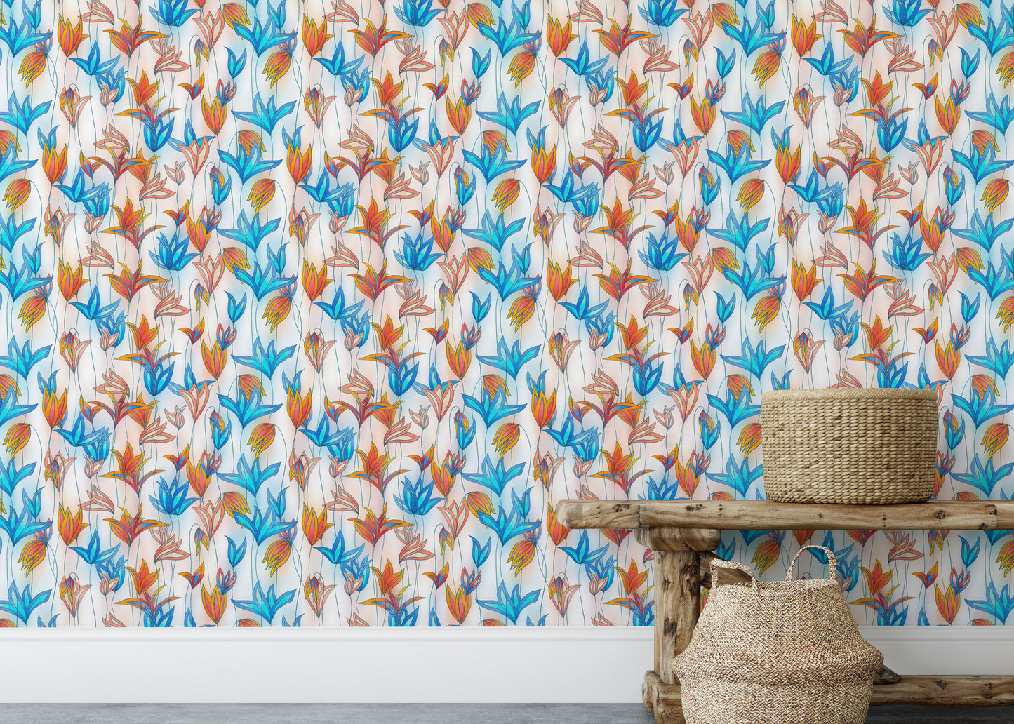 Big Bold Wildflowers White Wallpaper