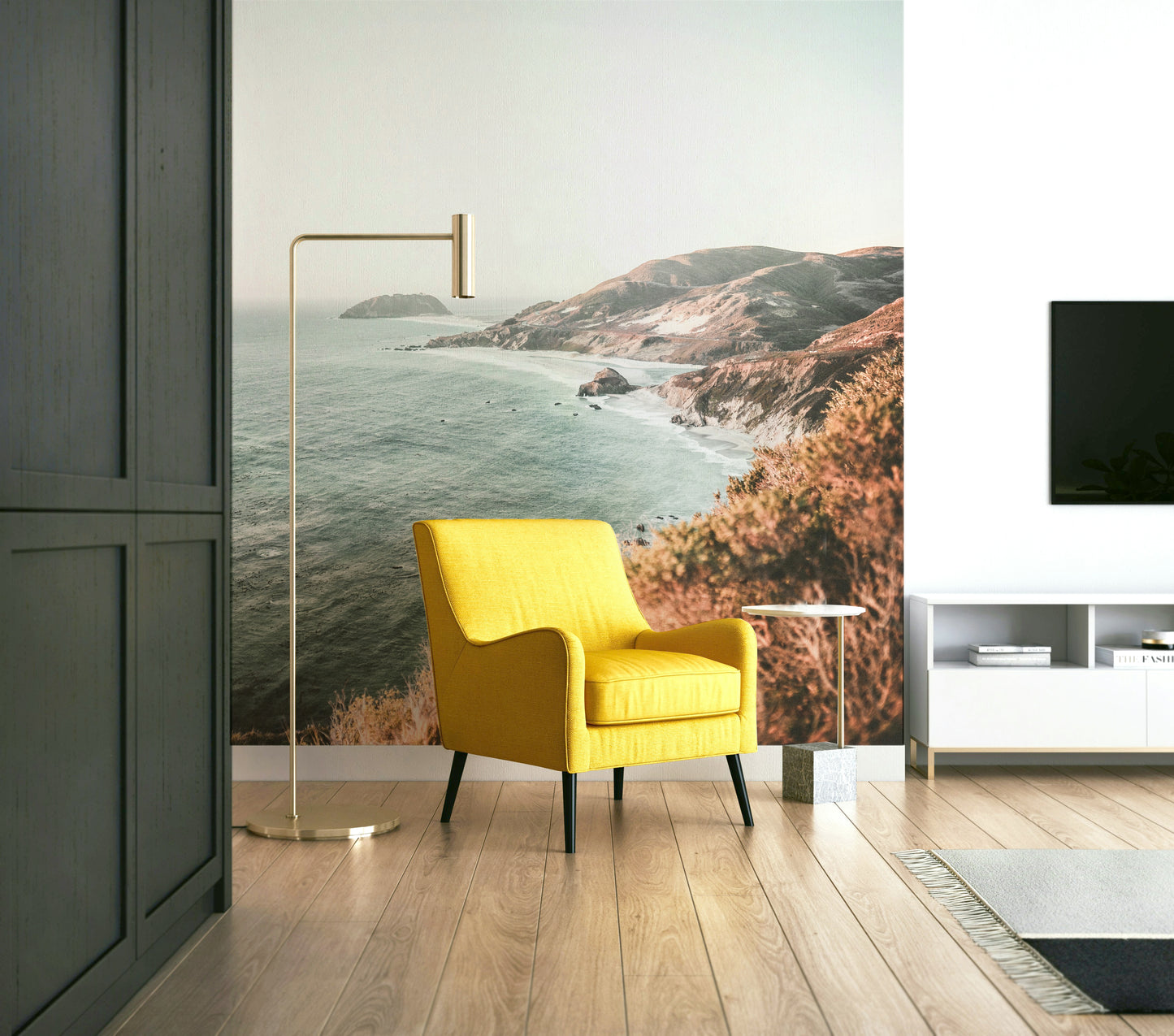 Ocean and cliffs design in Big Sur Coastline wall mural.

