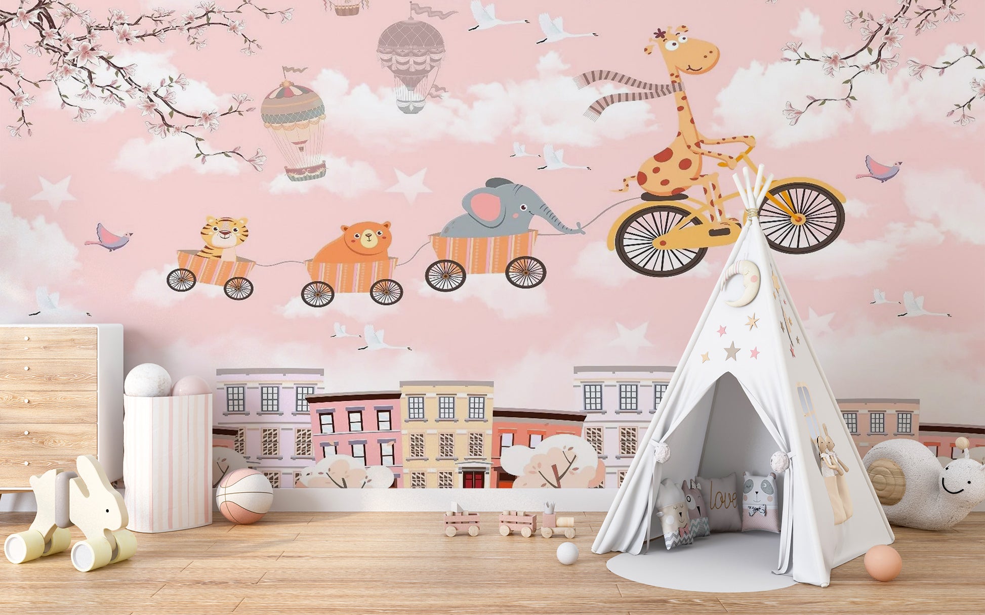 Animals on Cycle Self Adhesive Wallpaper for Kids Room - Giffywalls