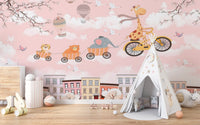 Animals on Cycle Self Adhesive Wallpaper for Kids Room - Giffywalls