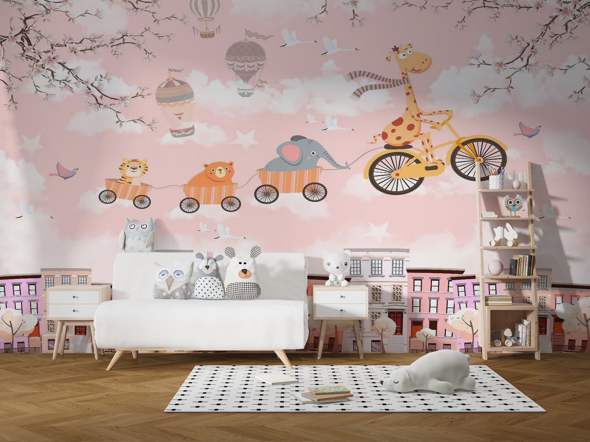 Animals on Cycle Self Adhesive Wallpaper for Kids Room - Giffywalls