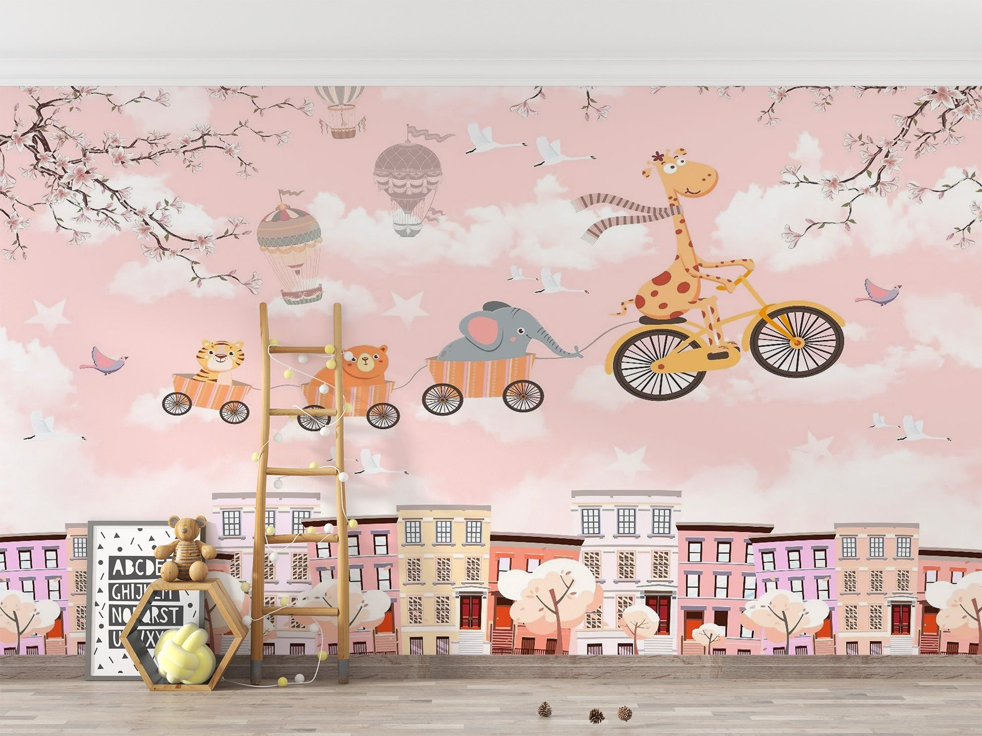 Animals on Cycle Self Adhesive Wallpaper for Kids Room - Giffywalls