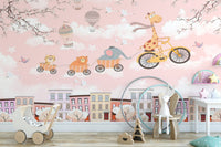 Giraffe mural for kids' bedroom decor
