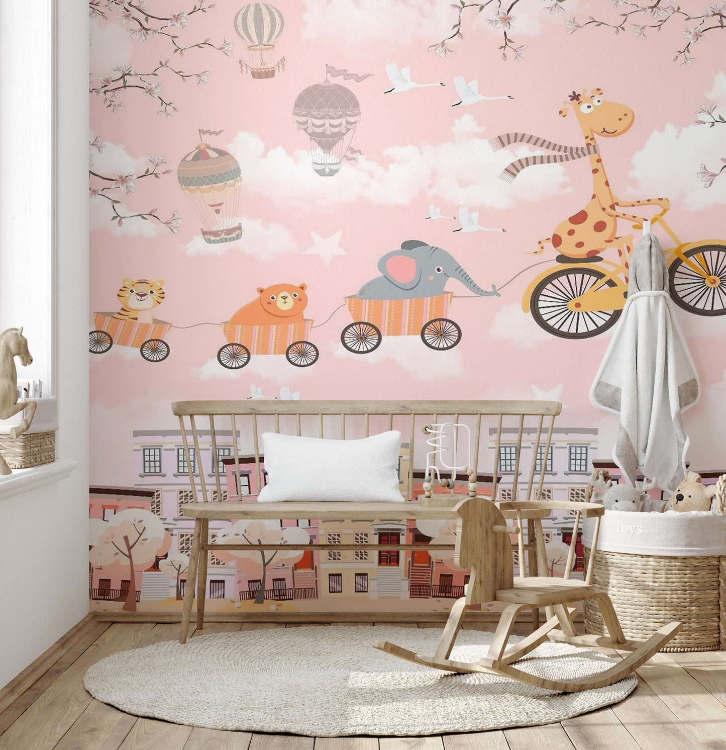Playful mural wallpaper for children's room
