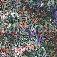 Lush Biodiversity Canvas wallpaper, colorful meadow, purple lavender, red berries.