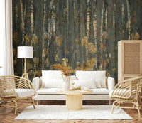 Birchwood's Embrace Wall Mural in an open plan living space with timber floors.