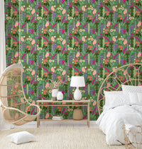 Vintage-inspired wallpaper with bird and flower prints

