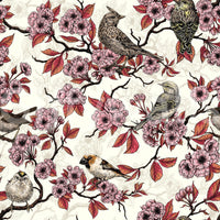 Ivory wallpaper with birds and cherry blossom branches