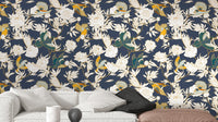 Graceful birds and peonies floral wallpaper