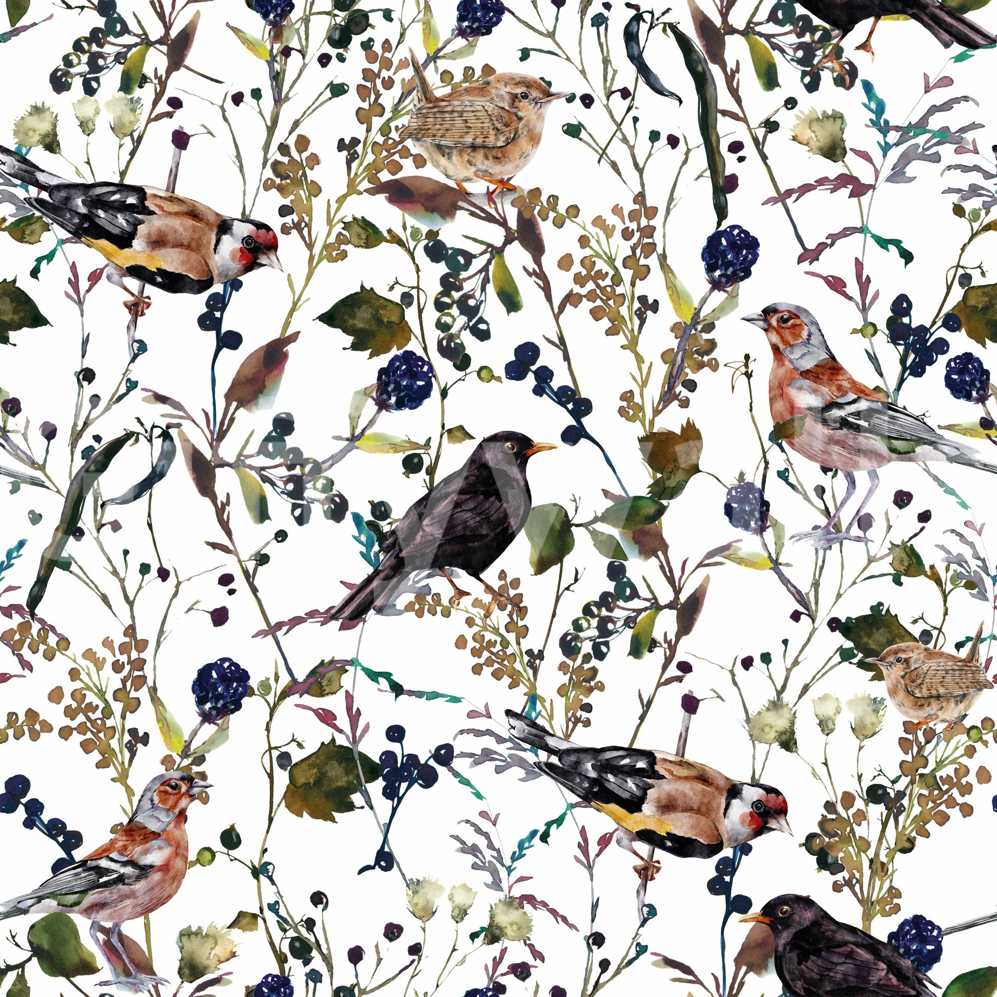 Premium Winter Berries Watercolor wallpaper, hand-painted style artwork.