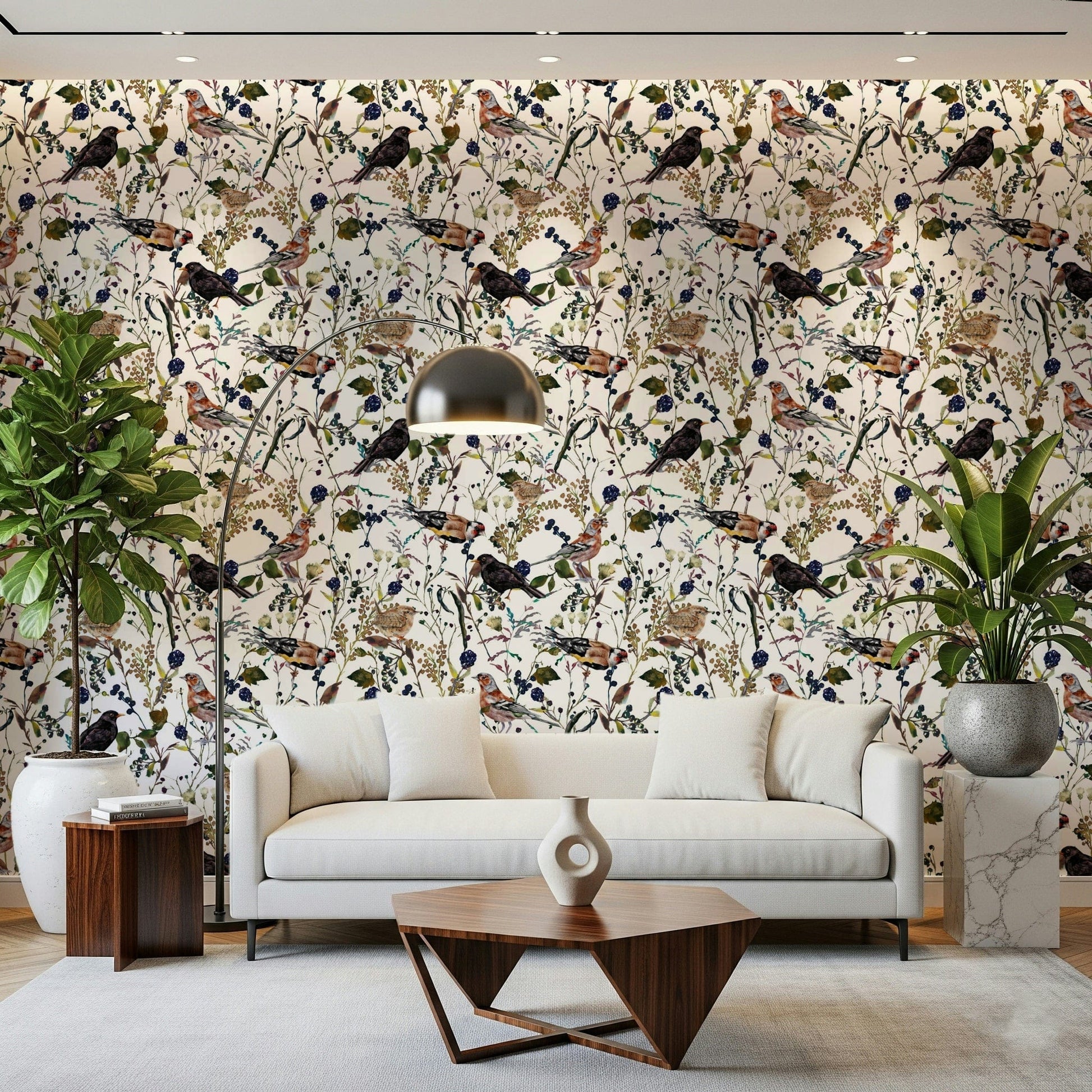 Decorative Winter Berries Watercolor interior design element, fine art look wallpaper