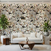 Decorative Winter Berries Watercolor interior design element, fine art look wallpaper