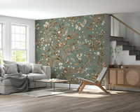 Artistic wall mural showcasing birds and blossoms in perfect natural harmony