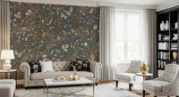 Soft watercolor mural of birds and flowers evoking calm and natural elegance